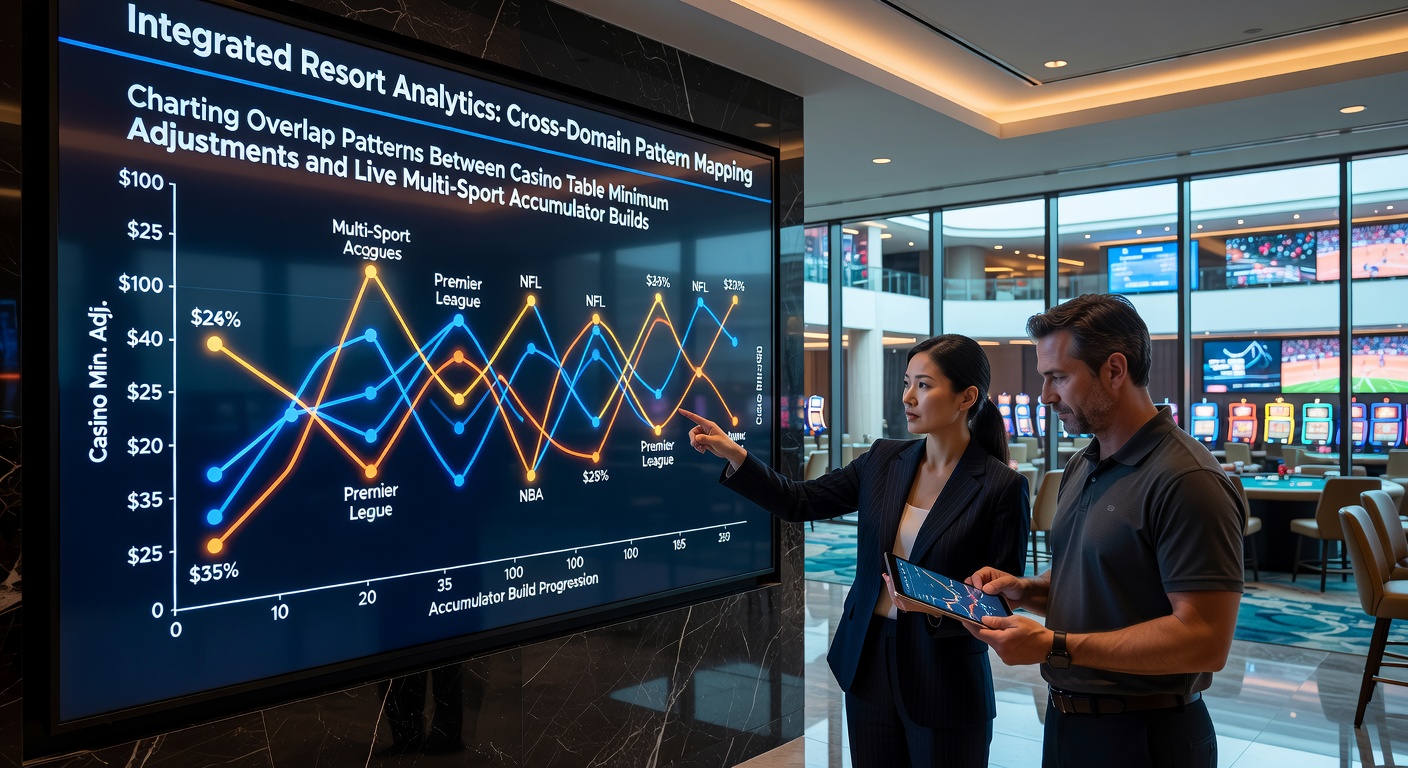 Integrated resort floor showing casino tables alongside digital sports betting terminals during peak hours in May 2026