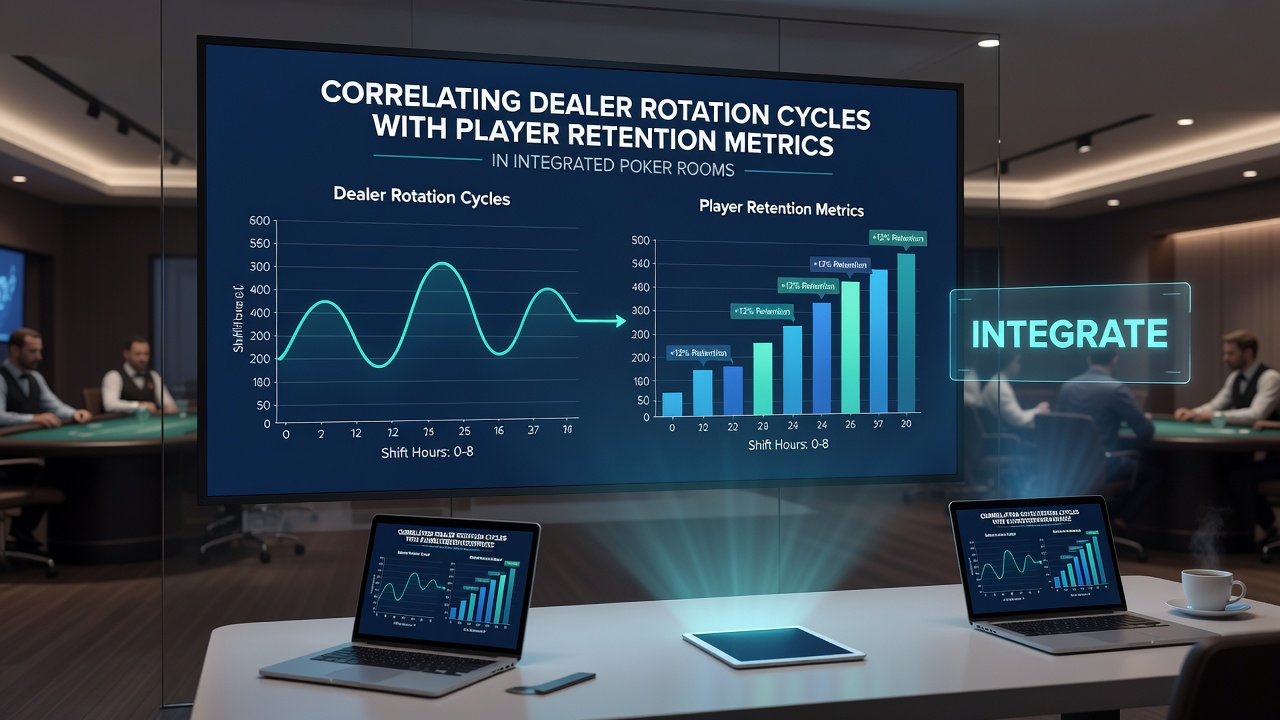 Data charts displaying dealer rotation intervals alongside retention curves at poker tables with sports betting integration