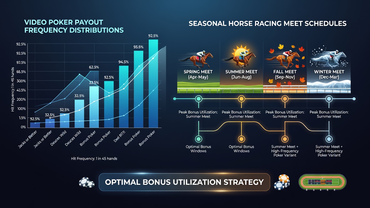 Chart showing video poker payout frequency distributions compared to horse racing seasonal schedules