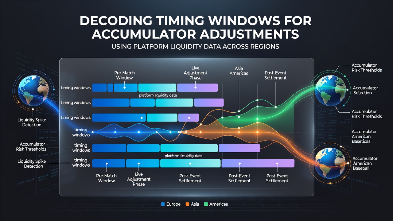 Visualization of timing windows overlaid on multi-league accumulator liquidity charts across regions