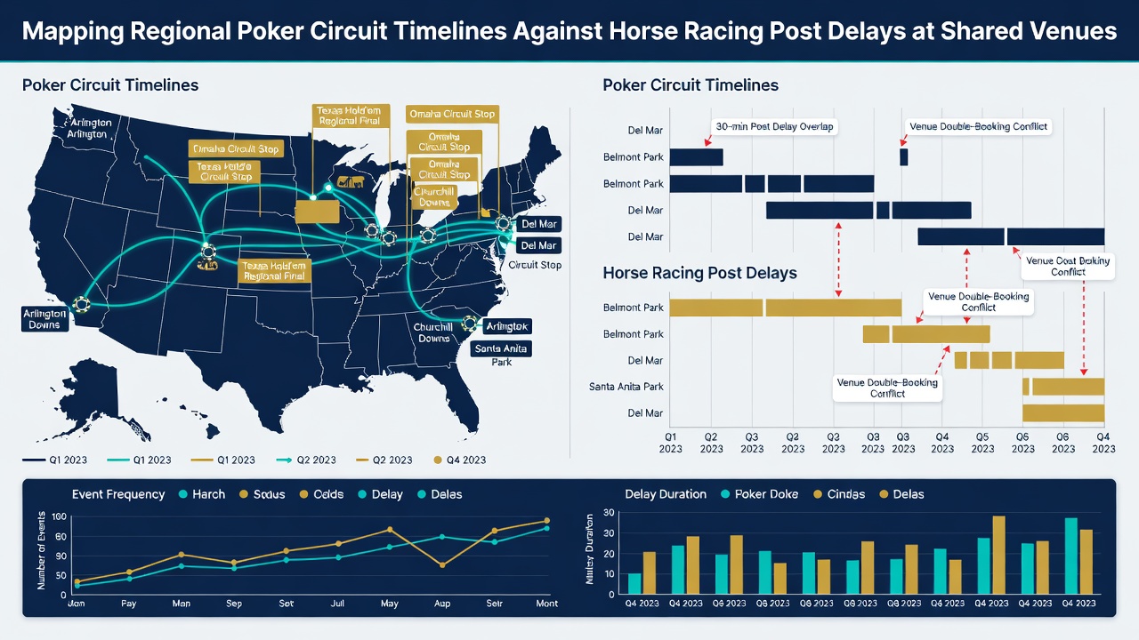 Detailed timeline charts comparing poker circuit dates with horse racing post delay statistics at multi-use facilities