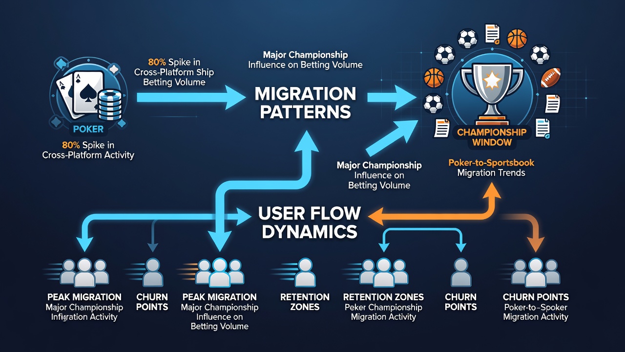 Infographic illustrating deposit flow between poker and sportsbook sections on integrated platforms