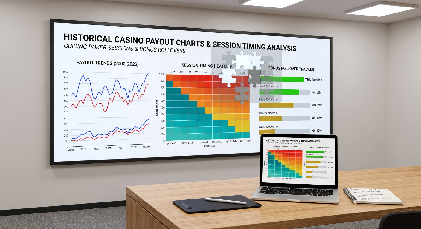 Casino bonus terms and historical payout graphs overlaid on a poker chip background
